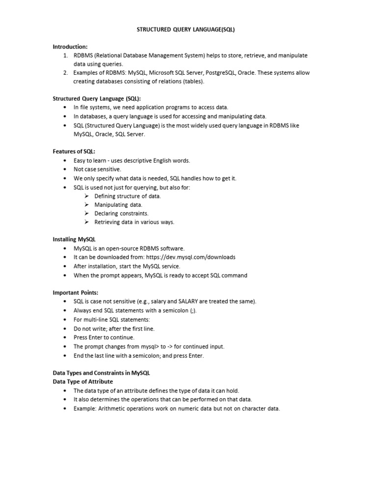 Structured query language also known as sql. | PDF | Sql | Relational ...