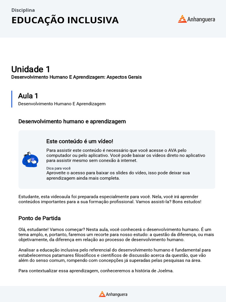 UNIDADE 1 - Desenvolvimento Humano E Aprendizagem Aspectos Gerais | PDF ...