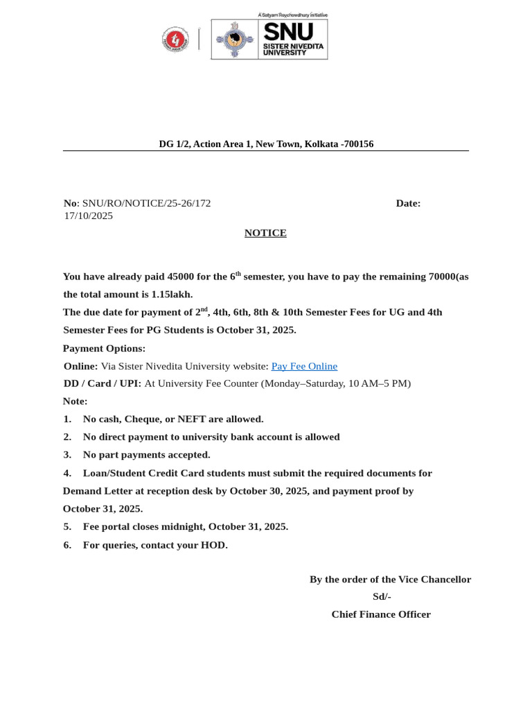 Fee Notice for 2nd, 4th, 6th, 8th, 10th Semester, 2025 | PDF