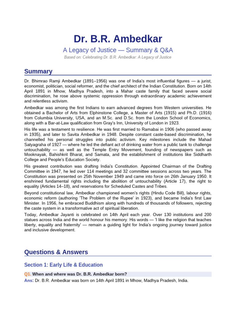 Ambedkar_Summary_and_QA-1 | PDF | Dalit | Justice