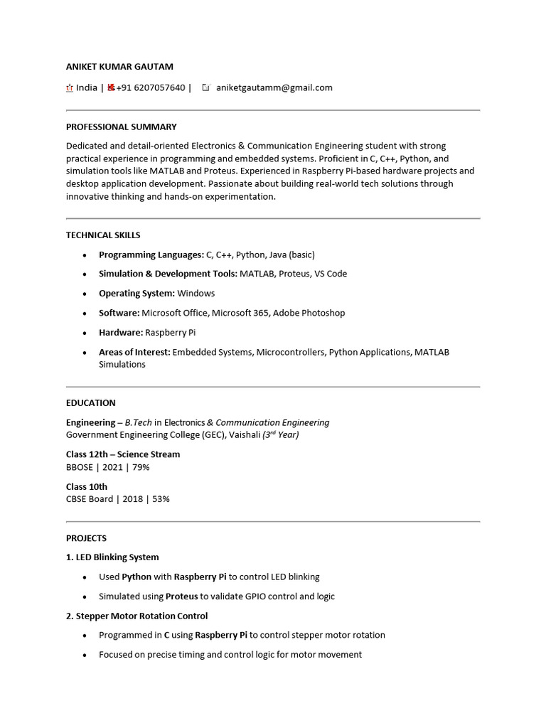 ANIKET RESUME | PDF | Embedded System | Software Engineering