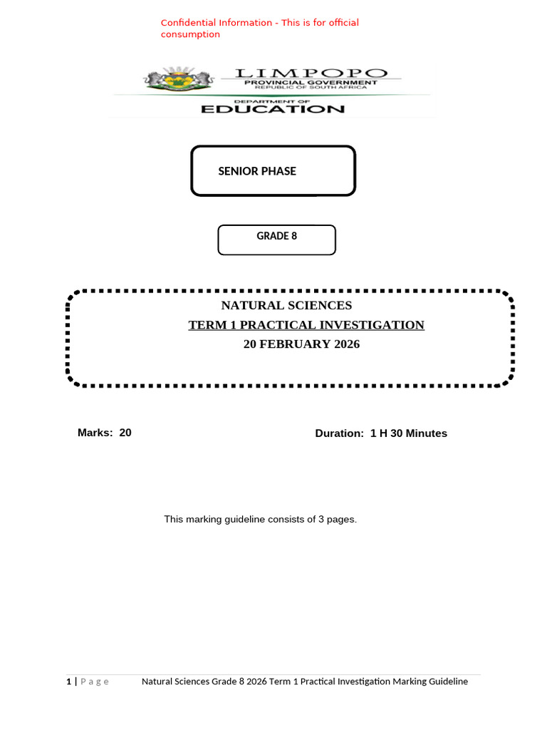 Ns Grade 8 Term 1 2026 Practical Investigation Marking Guideline | PDF ...