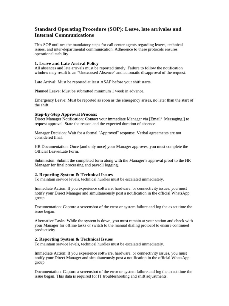 Standard Operating Procedure for Leave Etc | PDF | Computer Science ...