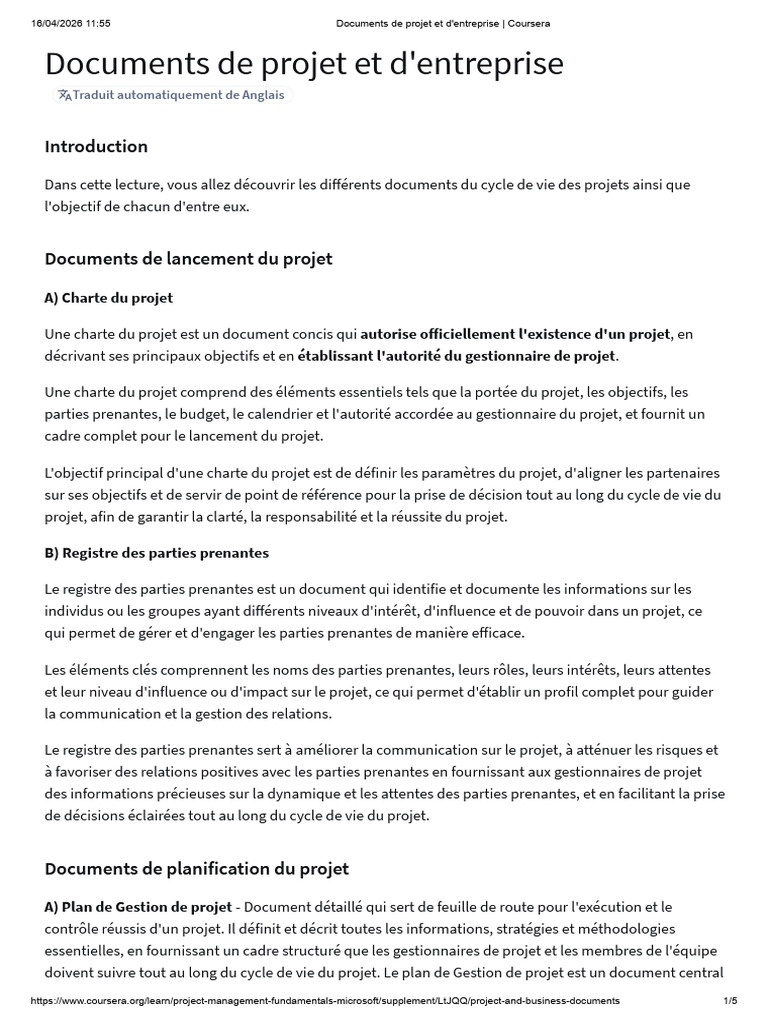 Documents de Projet Et D'entreprise - Coursera | PDF | Partie prenante ...