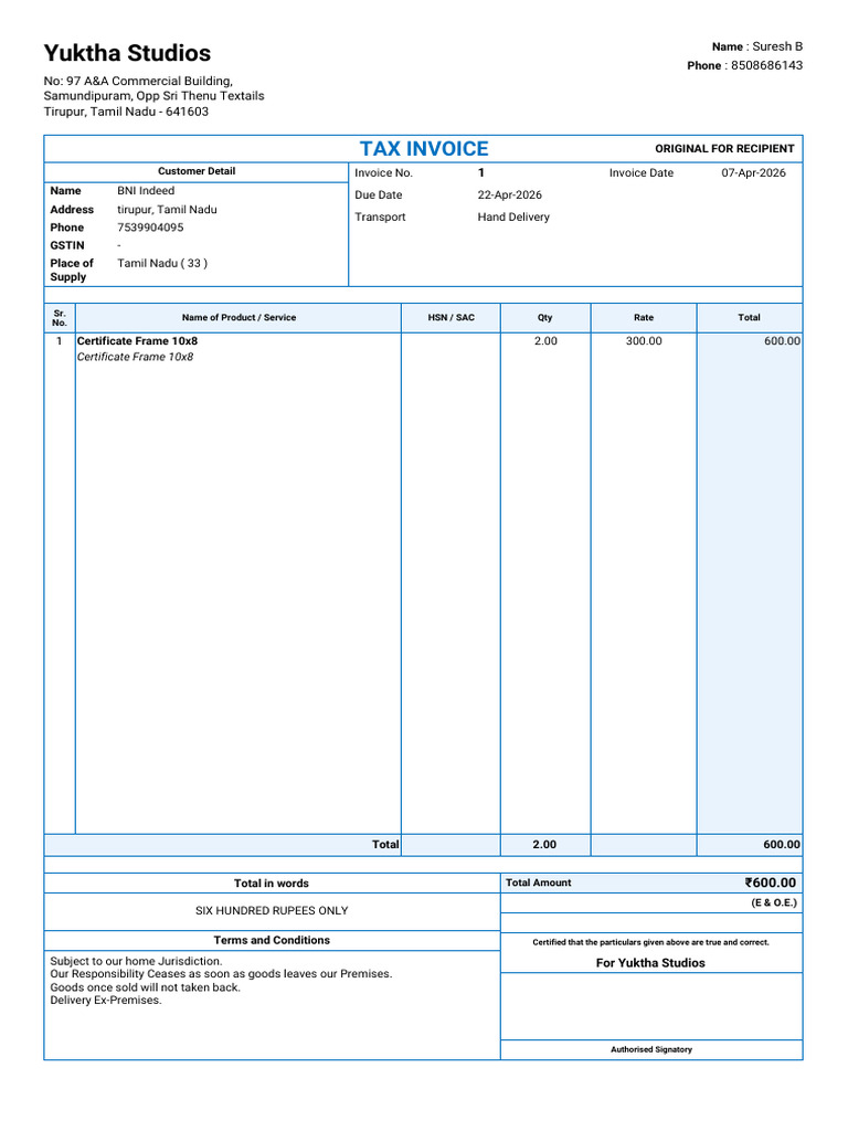 Invoice_1-BNI-Indeed-Yuvanesh-01-17-15 | PDF