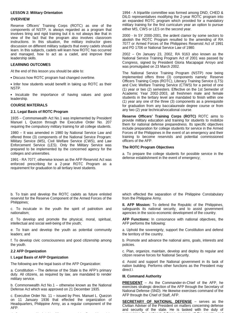 LESSON 2 Military Orientation | PDF | Juan Ponce Enrile | Courage