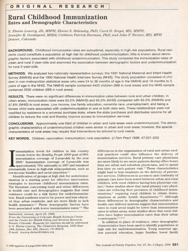 JFP 1998 09 v47 i3 Rural Childhood Immunization Rates and d | PDF ...