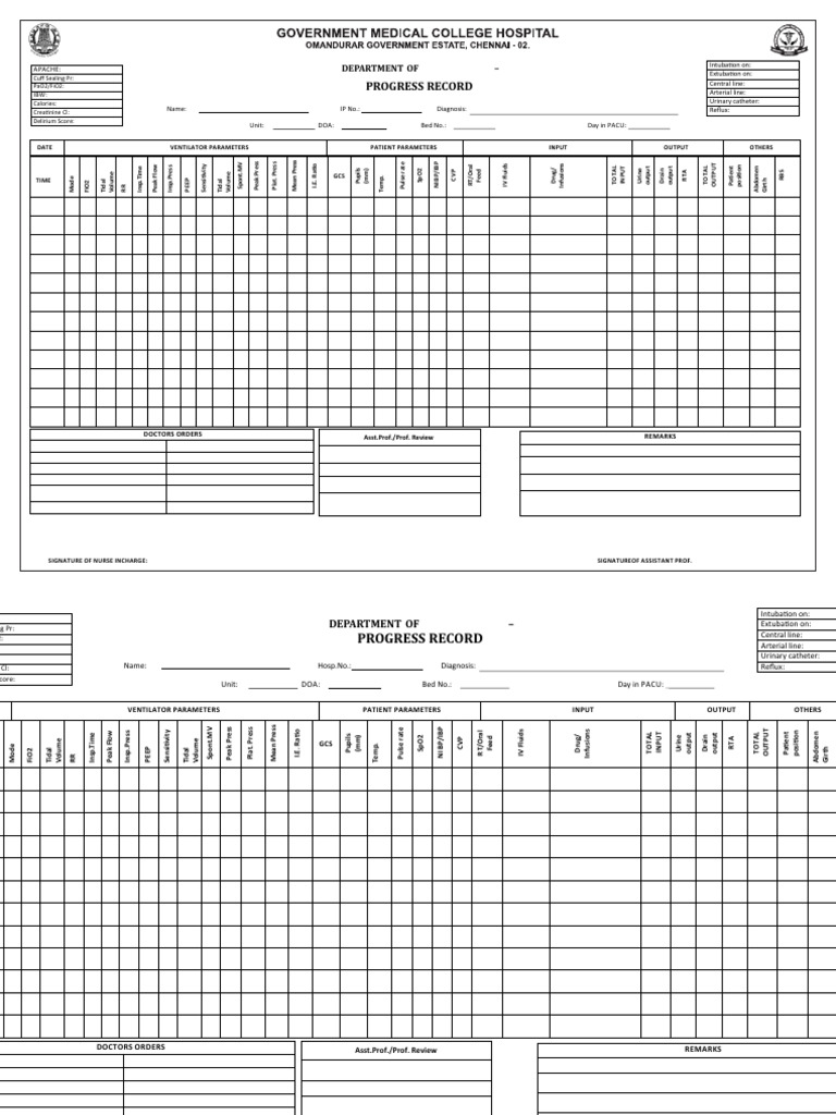 Pacu Progress Chart Final | PDF | Clinical Medicine | Medical Specialties