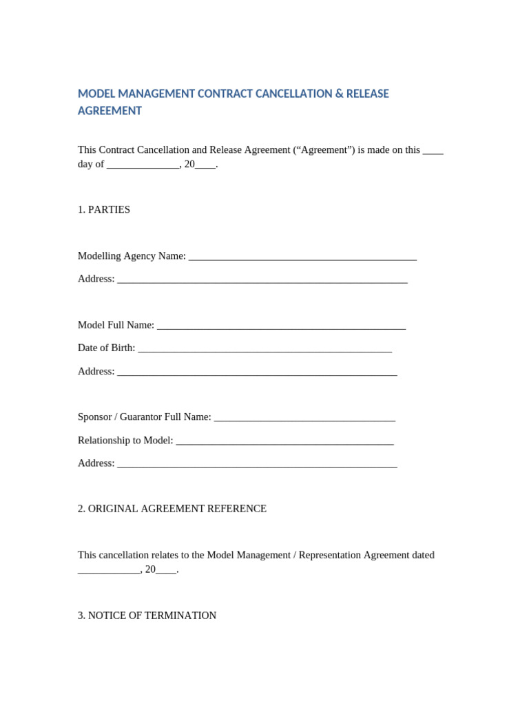 Model Contract Cancellation Fillable | PDF