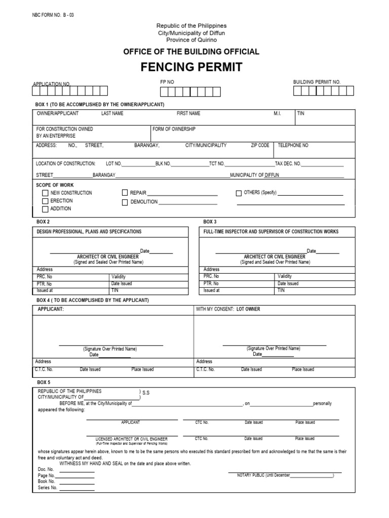 Fencing Permit Form | PDF
