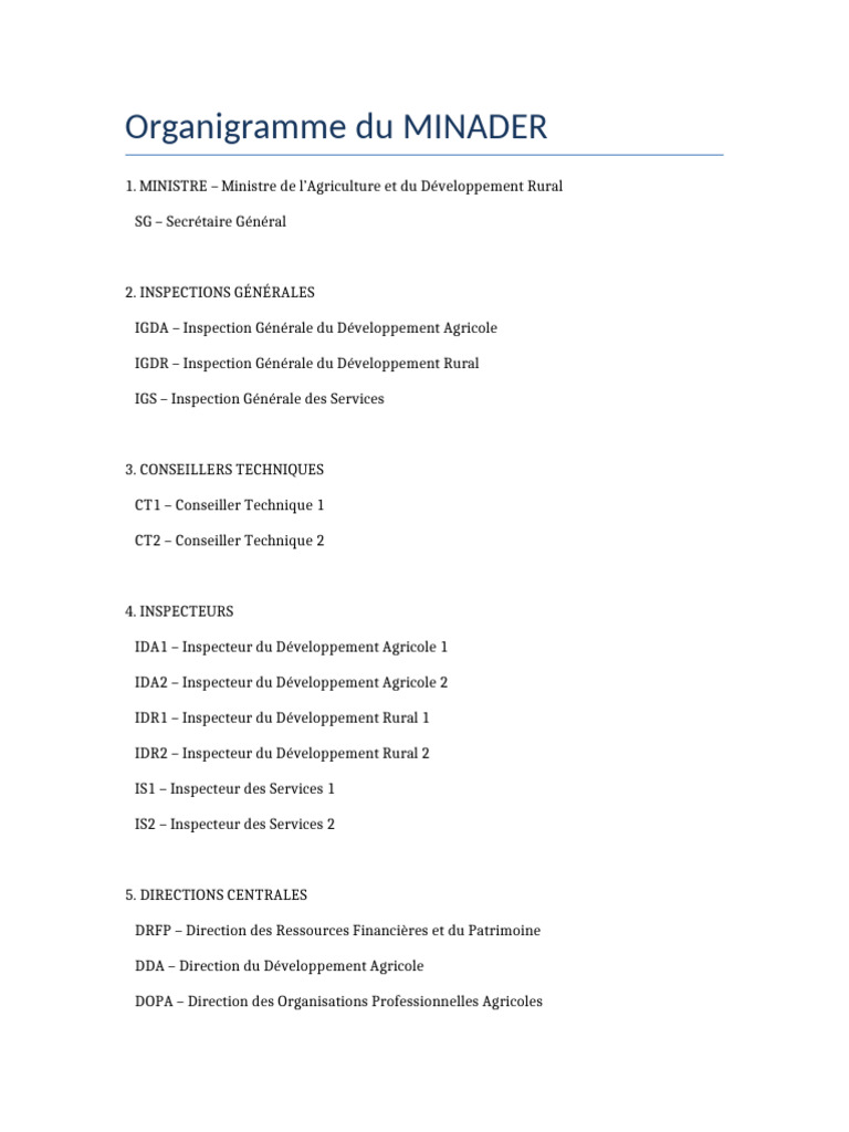 Organigramme MINADER | PDF