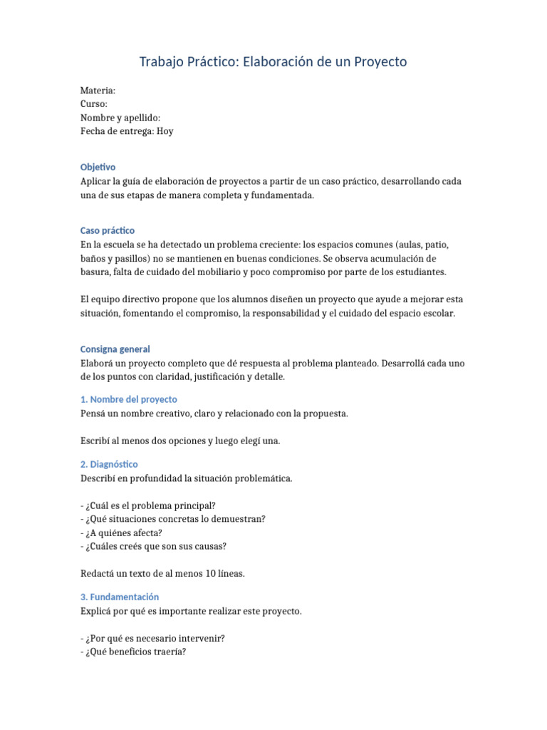 Trabajo Practico Guia de Elaboracion de Proyectos 2026 | PDF