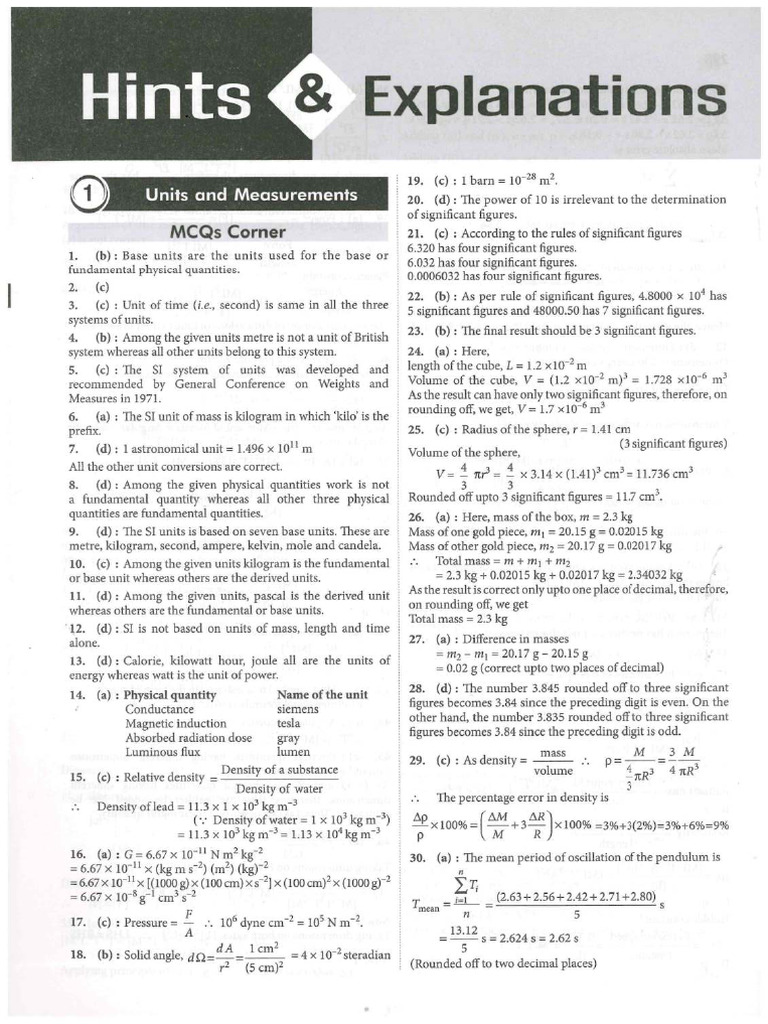 PHYSICS FINGERTIPS SOLUTION | PDF