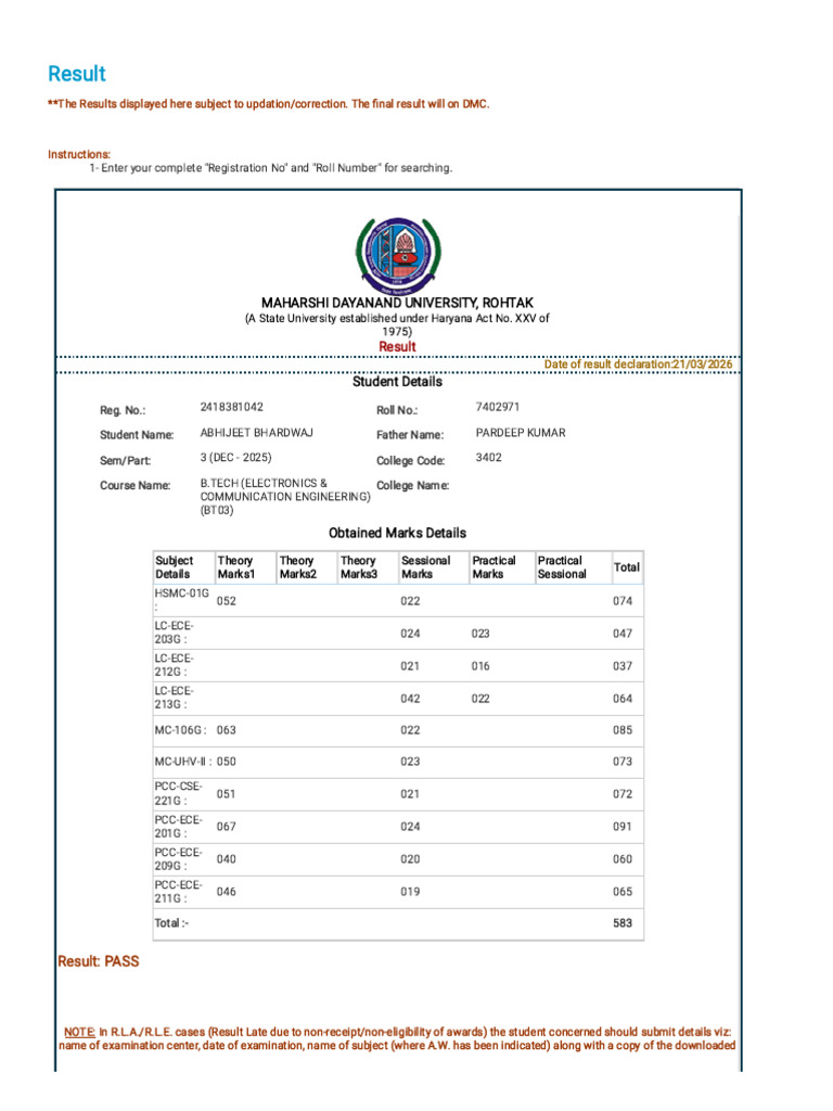 3rd sem result | PDF