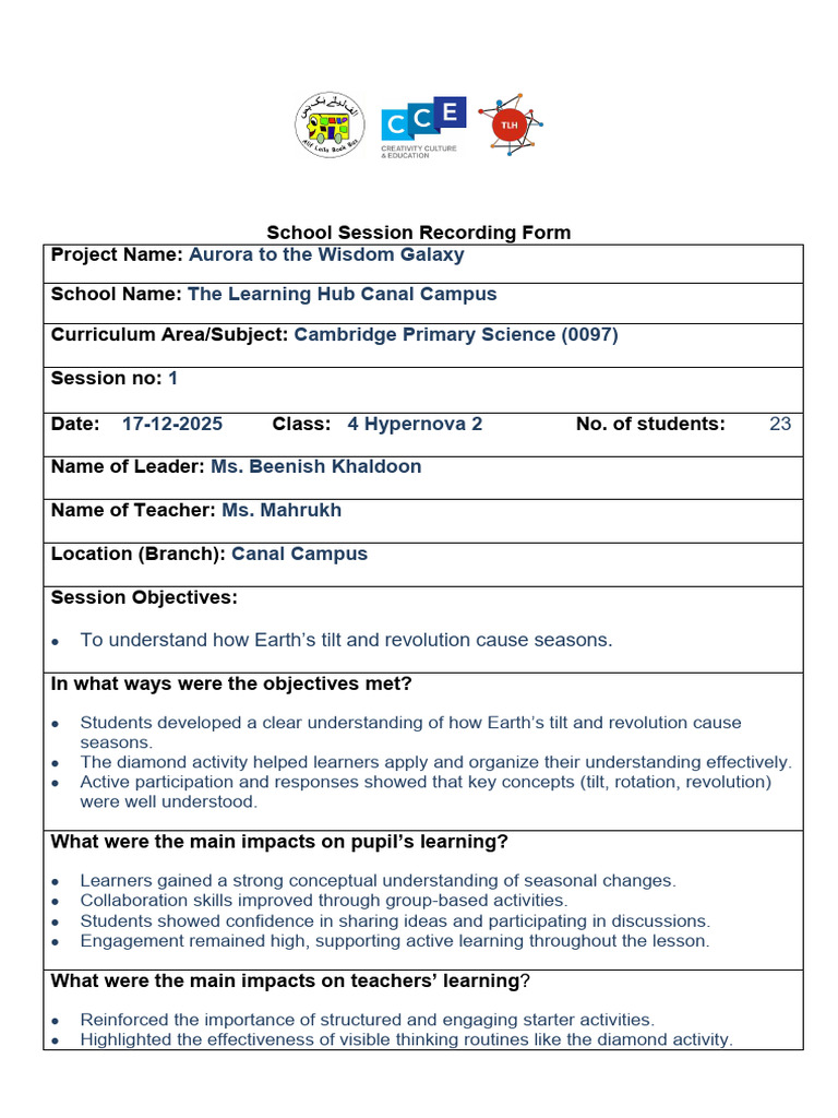 School Session Recording Form 1 | PDF