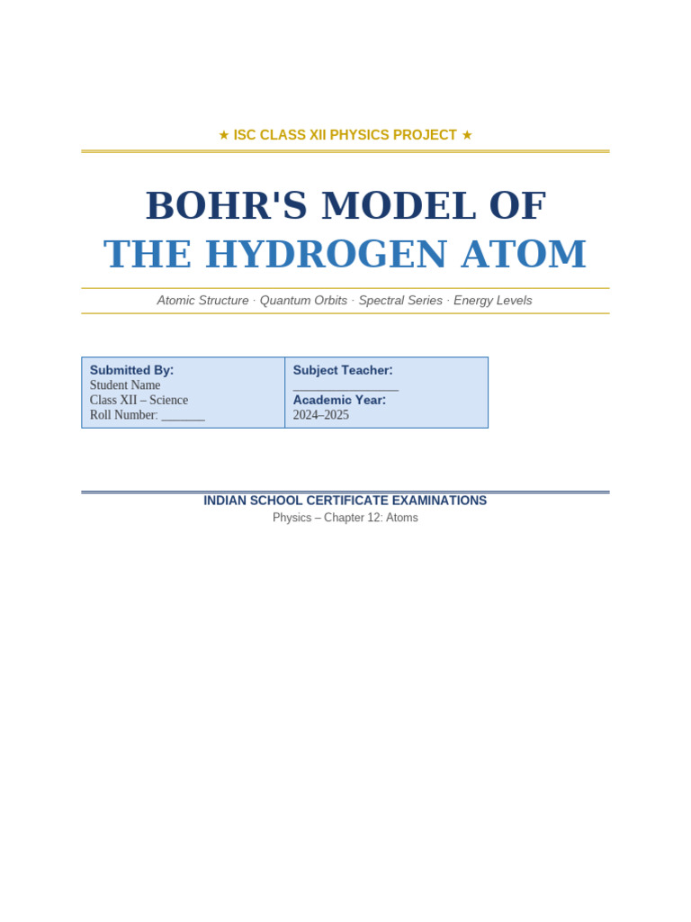 Bohrs Model Hydrogen Atom Class12 | PDF | Atoms | Electron