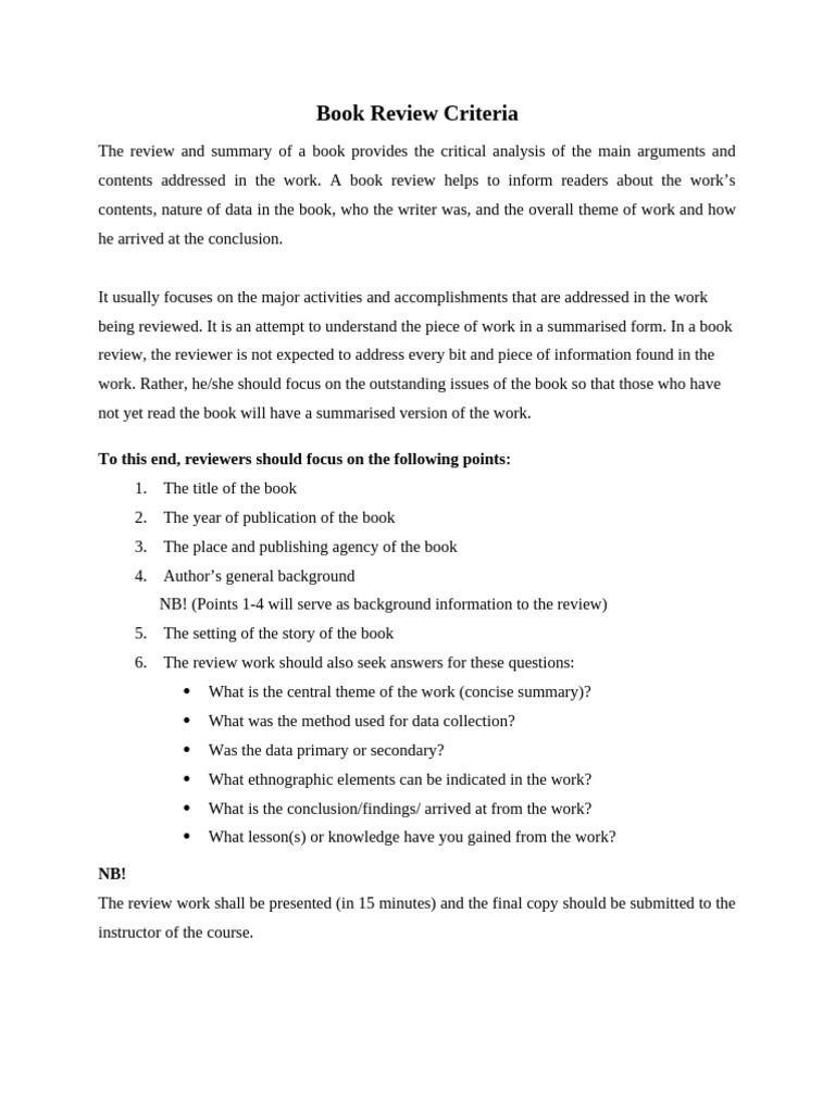 Book Review Criteria | PDF