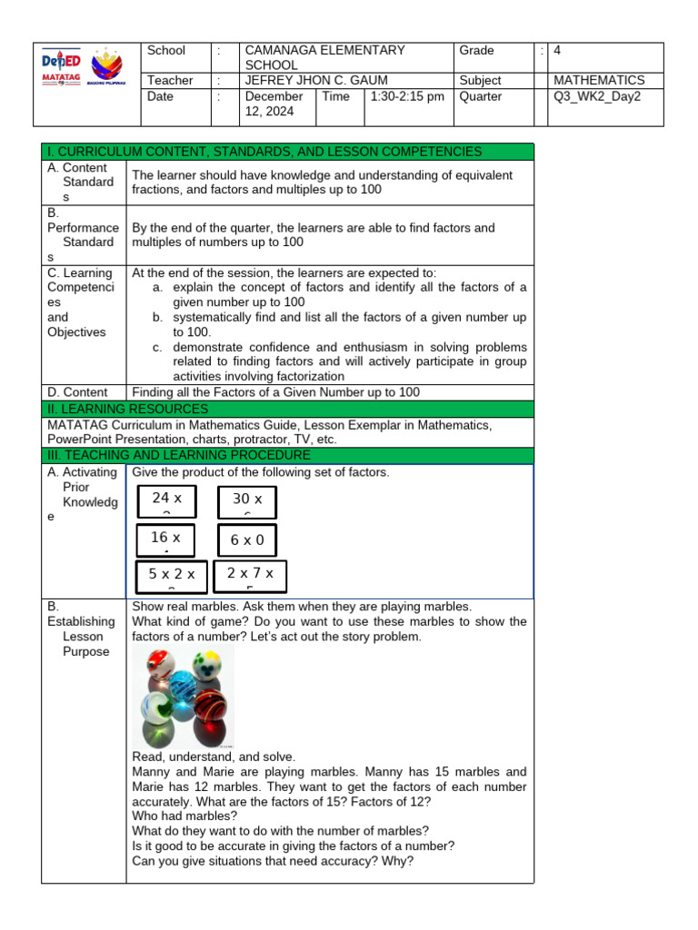 Math-4 Q3 Week-2 Day2 | PDF | Prime Number | Numbers