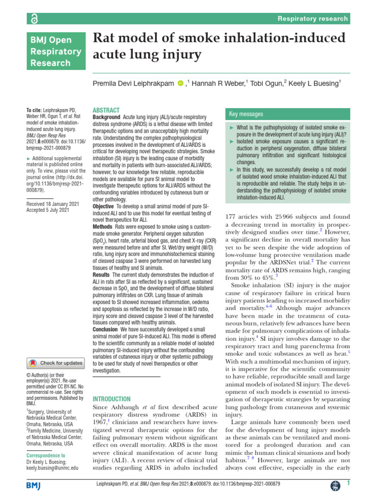 Rat Model of Smoke Inhalation-Induced Acute Lung Injury | PDF ...
