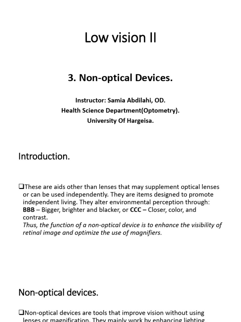 3. Non-Optical Devices. | PDF | Visual Impairment | Glasses