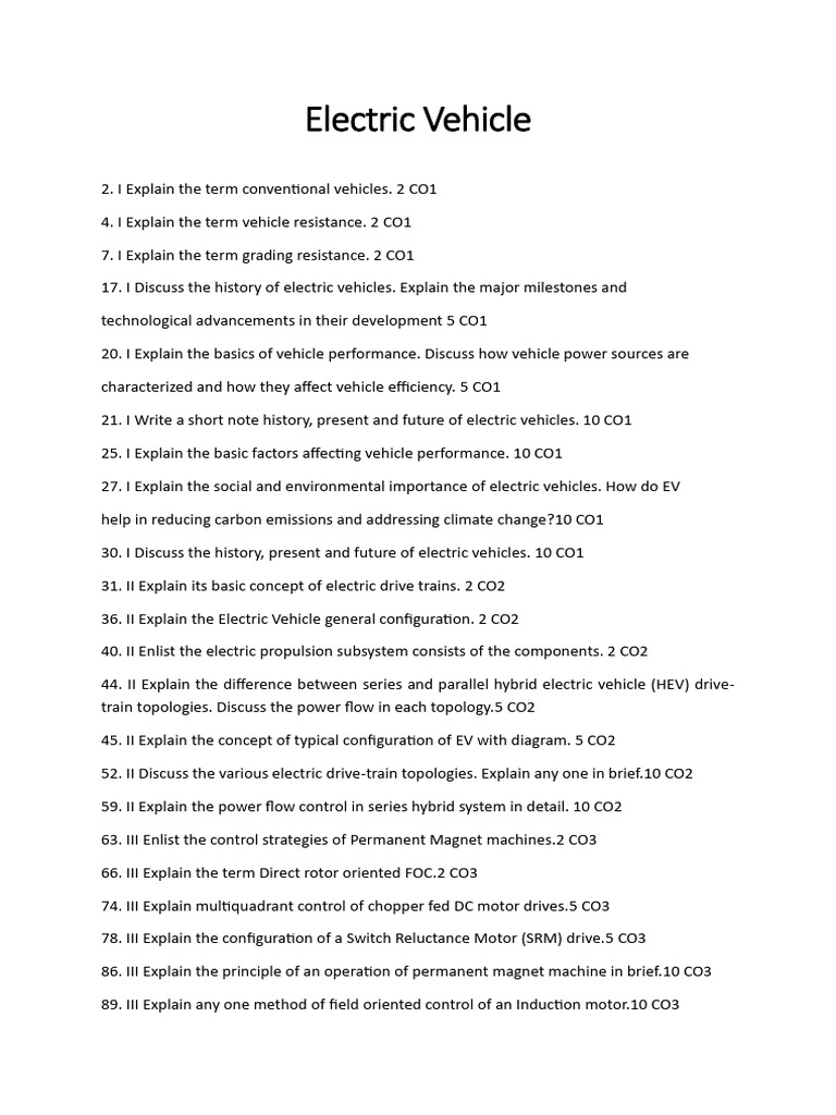 Electric Vehicle Question IMP | PDF | Electric Vehicle | Energy Storage