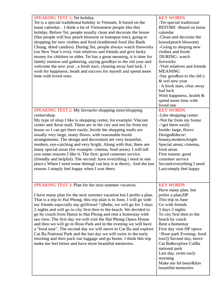 Speaking Test | PDF | Cooking | Cuisine
