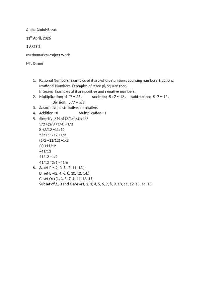 Alpha Abdul -Mathematics Project Work | PDF