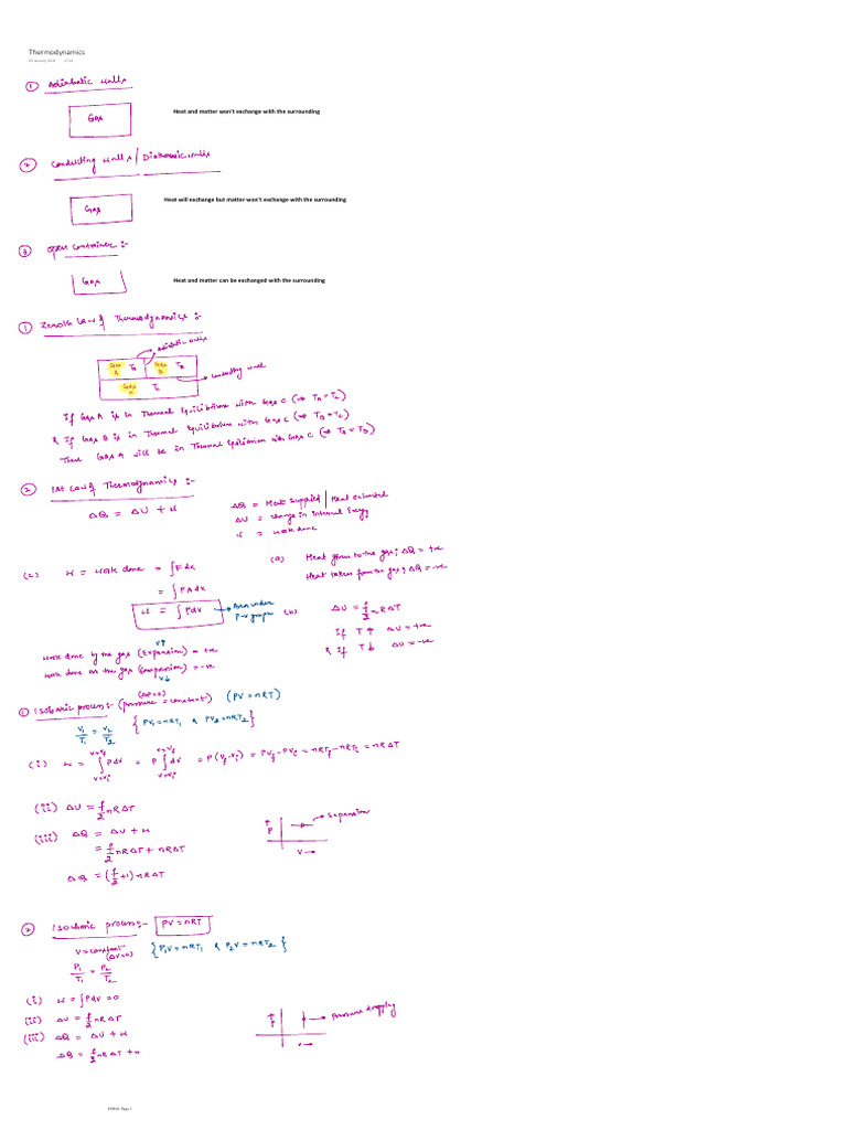 Physics Class XI Thermodynamics 04-01-26 | PDF