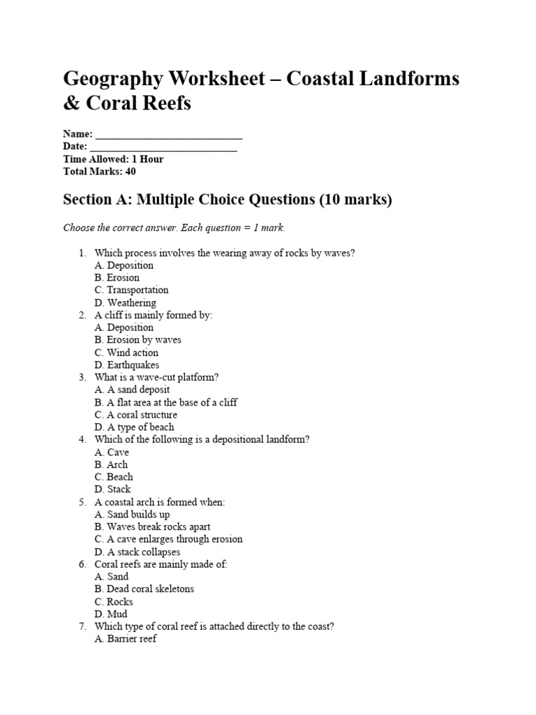 Geography Worksheet | PDF | Reef | Coral Reef
