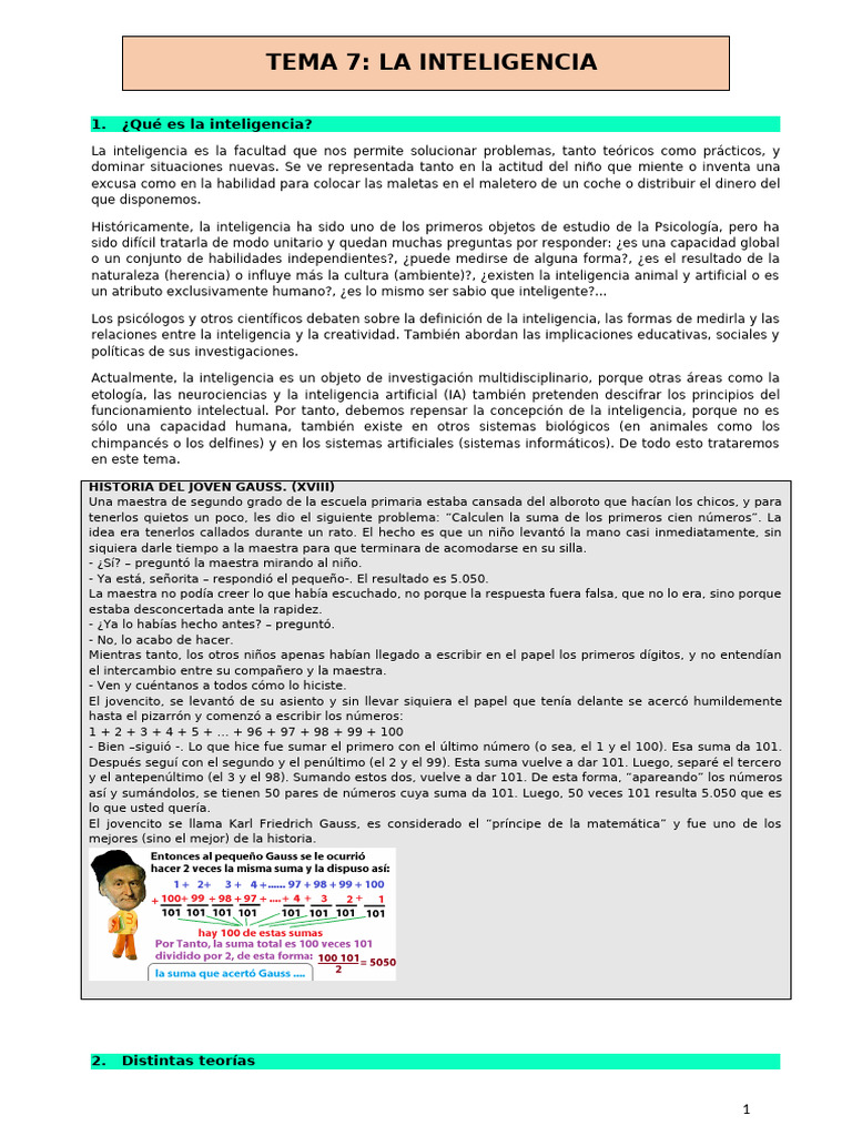 TEMA 3 LA INTELIGENCIA | PDF | Inteligencia | Cociente de inteligencia