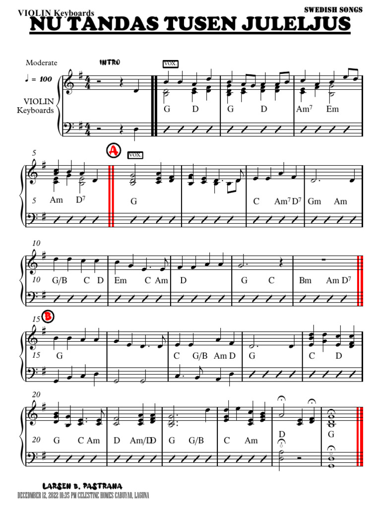Nu Tandas Tusen Juleljus Key of g - Piano | PDF | Alphabet latin