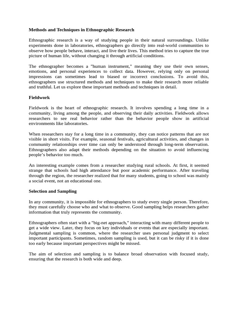 Methods and Techniques in Ethnographic Research (1) | PDF | Ethnography ...