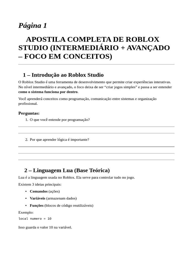 Livro Roblox Studio Programação | PDF | Controle de fluxo | Informática