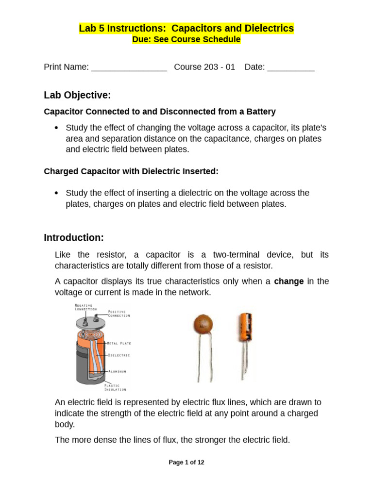 Lab 5 Instructions Capacitors and Dielectrics PhET .Docx | PDF ...