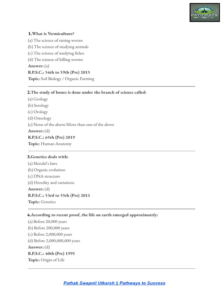 Most Important PYQs of Biology | PDF | Heredity | Hormone