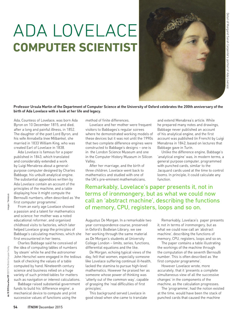 ADA Lovelace Computer Scientist (Martin, U.) | PDF | Mathematics