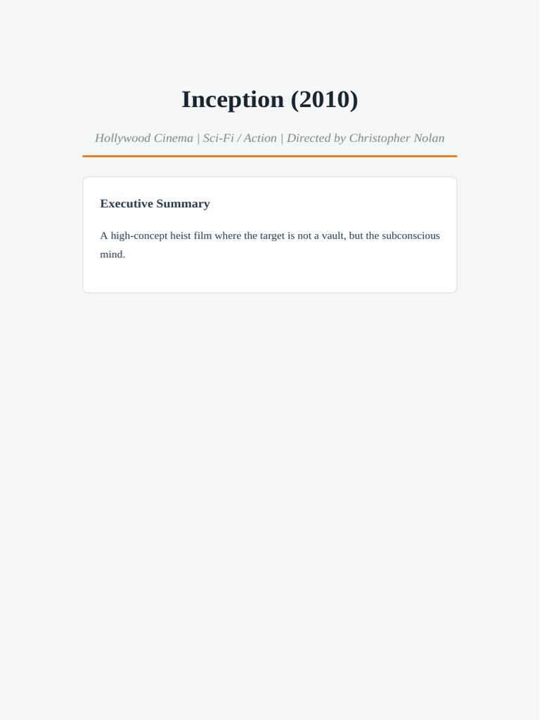 Movie Analysis Inception 3000 Words | PDF | Films Directed