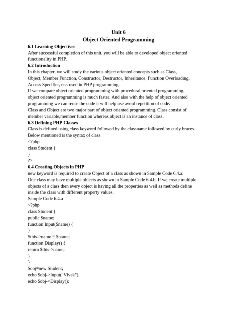 Unit 6 Object Oriented Programming | PDF | Method (Computer Programming ...