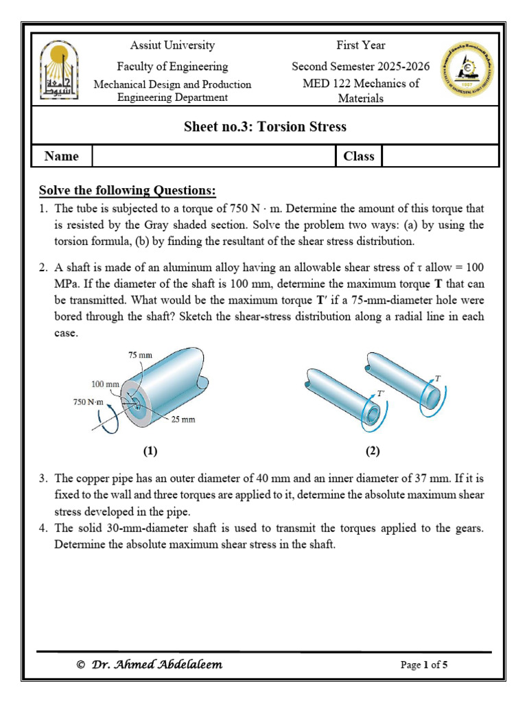 03-1 Mechanics of Materials Sh03 (Dr. a. Abdelaleem) (1) | PDF | Stress ...
