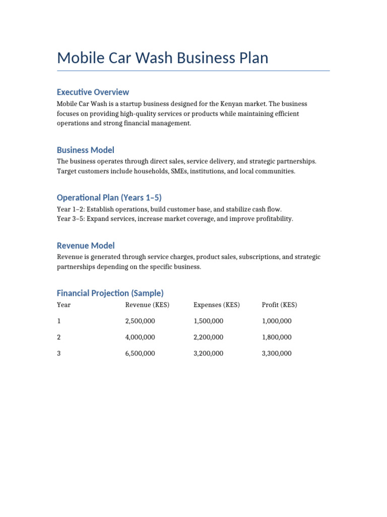 Business Plan 2 Mobile Car Wash | PDF