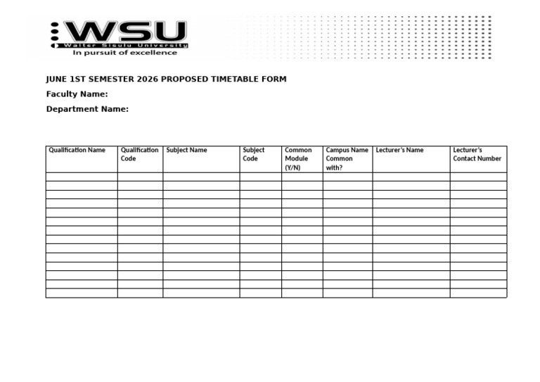 First Semester Proposed Timetable Template 2026 | PDF