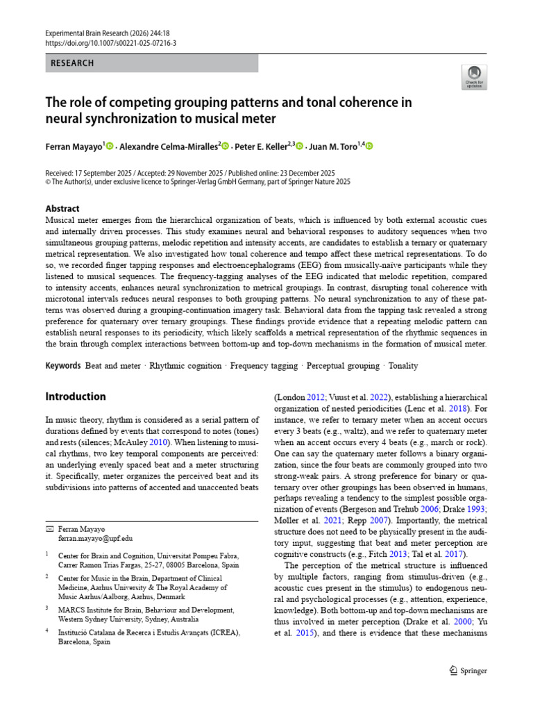 Role of Tonal Coherence in Neural Synchronization to Meter | PDF ...