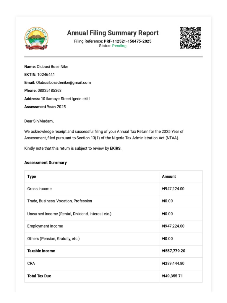 Annual Filing Summary Report | PDF