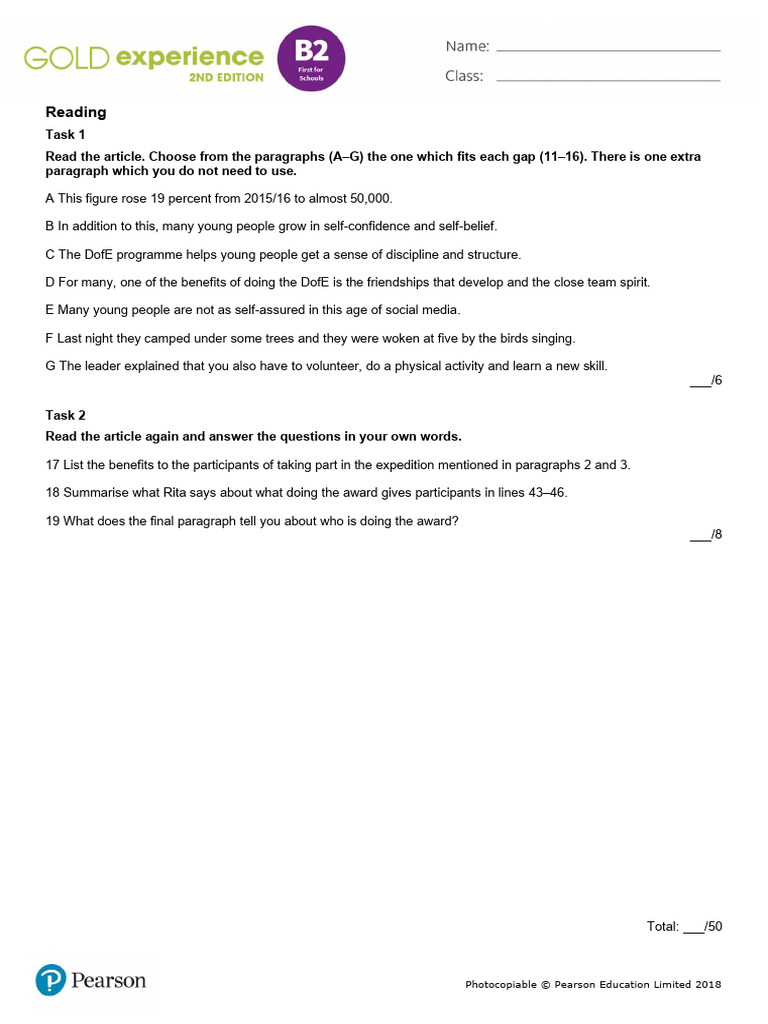Gold Exp B2 Unit 1 Skills Test B | PDF