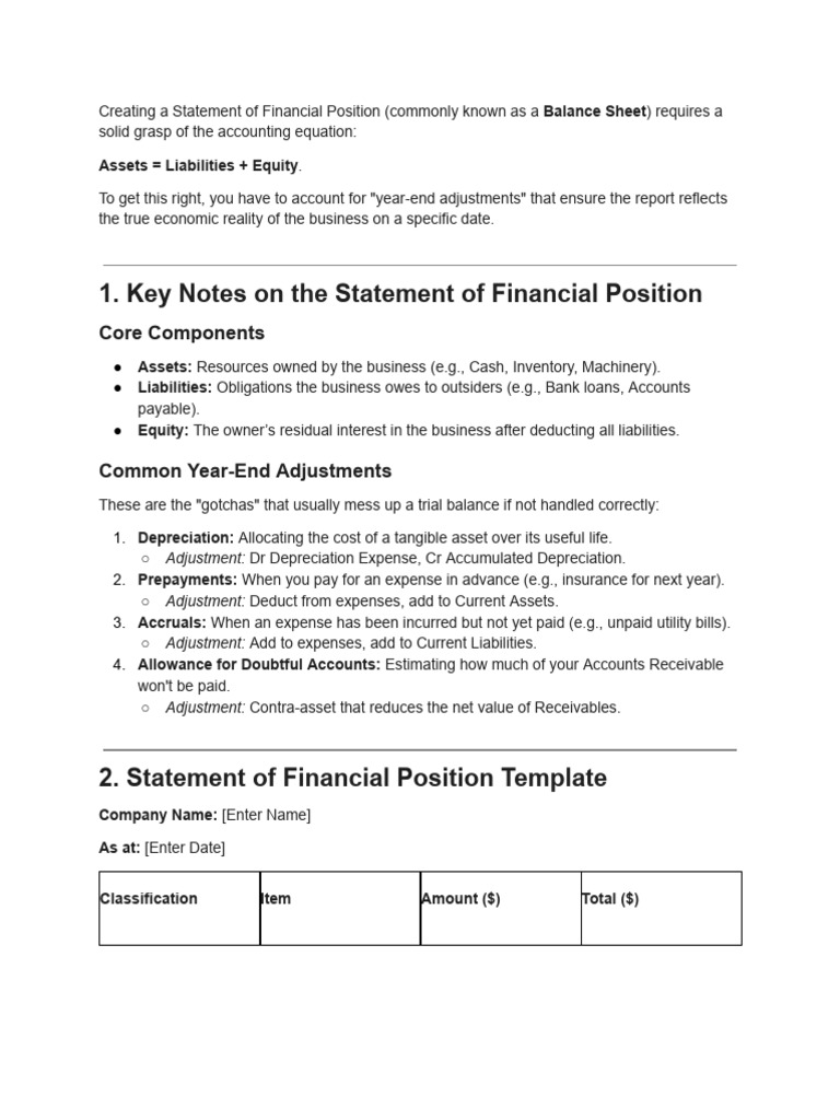 Financial Position Notes and Template | PDF | Balance Sheet | Expense