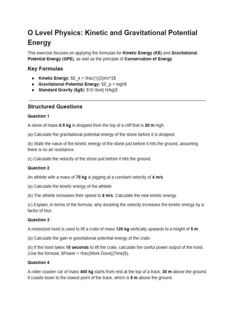Kinetic and Potential Energy | PDF