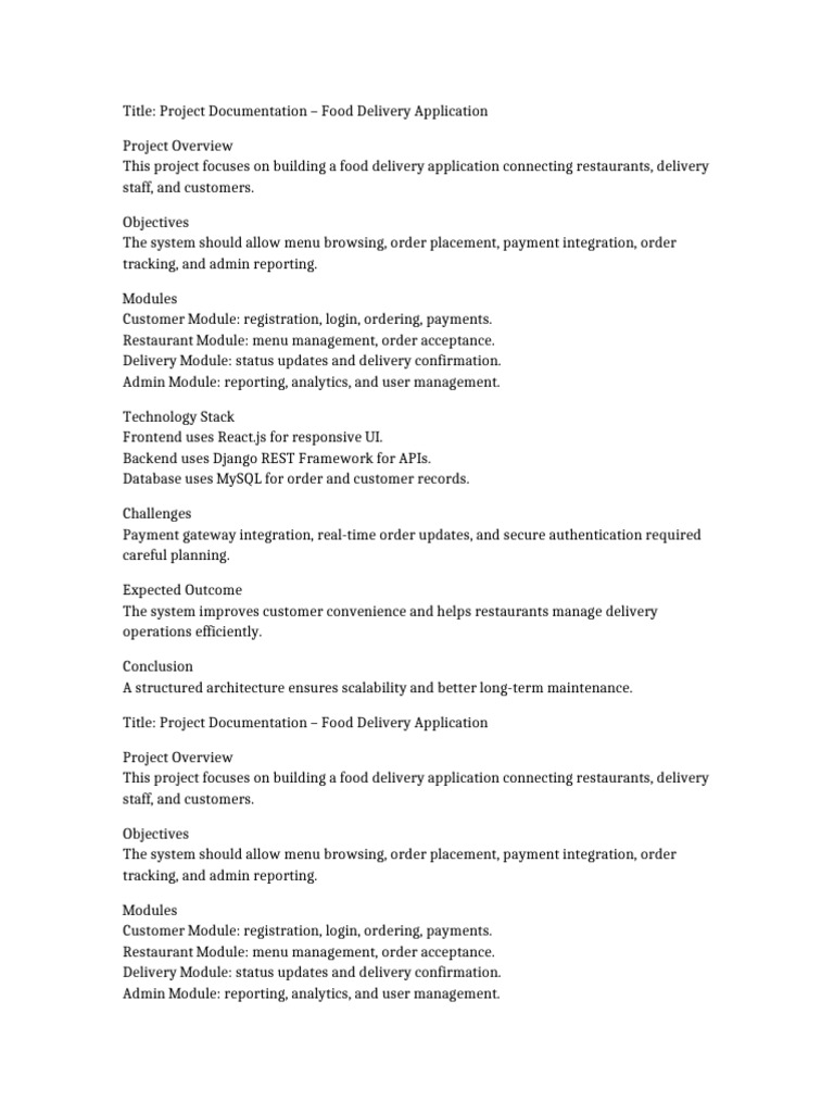 Project Documentation Food Delivery App | PDF | Databases | Software ...