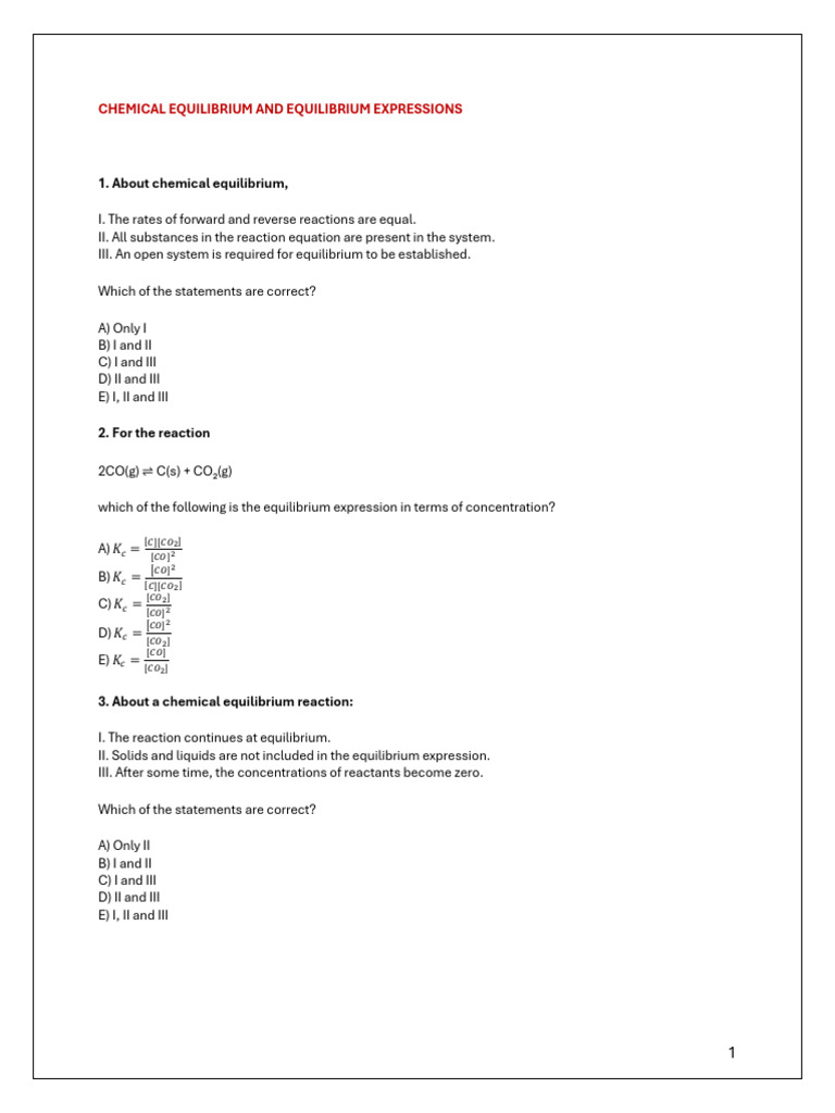 Equilibrium Workbook | PDF | Chemical Equilibrium | Physical Chemistry