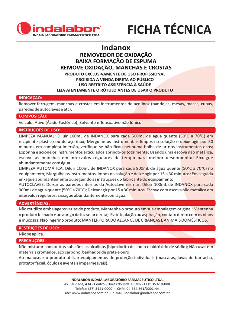 ficha-tecnica-indanox-removedor-de-oxidacao-02-25 | PDF | Materiais ...