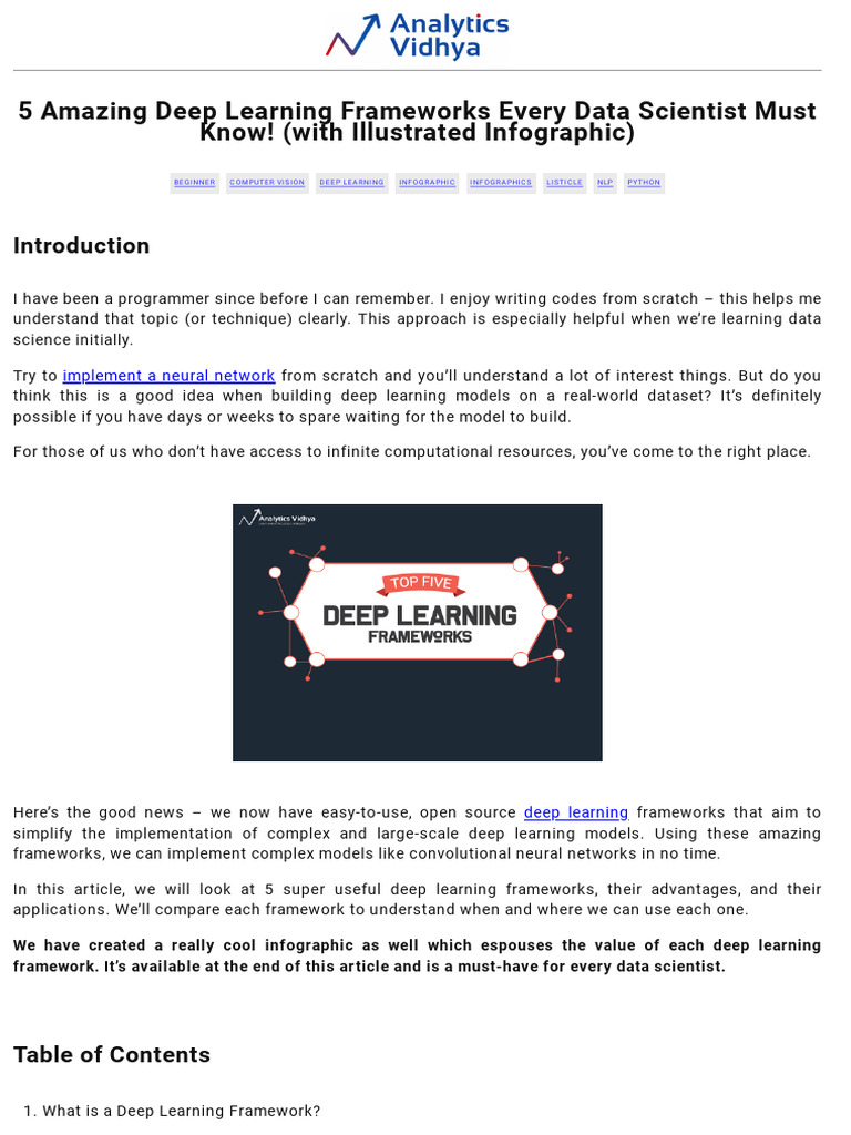 Deep Learning Frameworks Comparison | PDF | Deep Learning | Learning